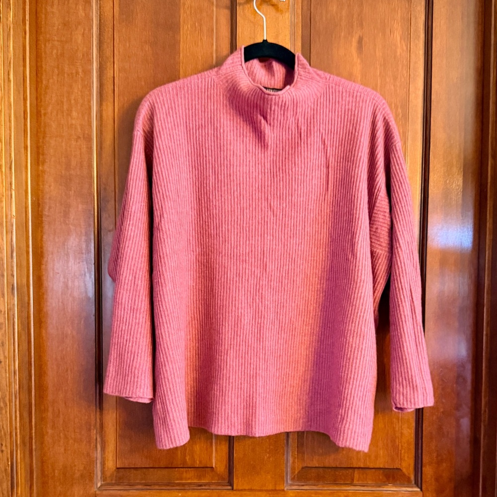 Eileen Fisher Italian Cashmere Ribbed Funnel Neck Sweater, L - winter warmth!
